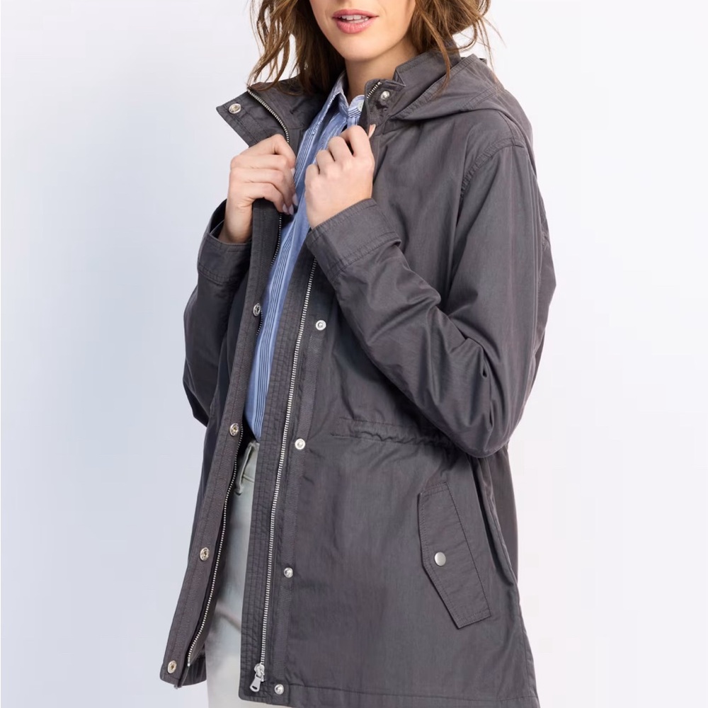 Gray Utility Jacket with Hood and Relaxed Fit